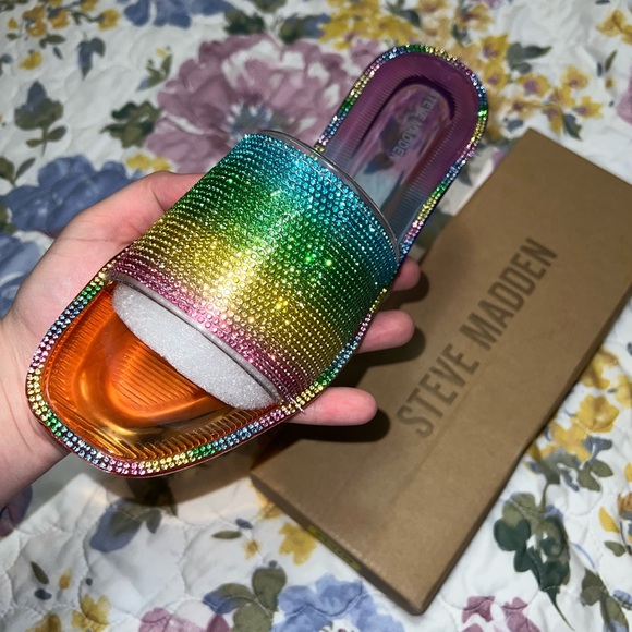 Rainbow Rhinestone Slide Sandals - Picture 4 of 10